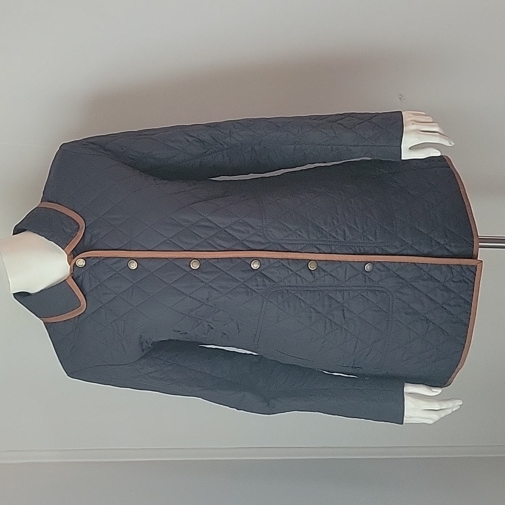 Brooks Brothers Navy Quilted Puffer Jacket with Brown Trim